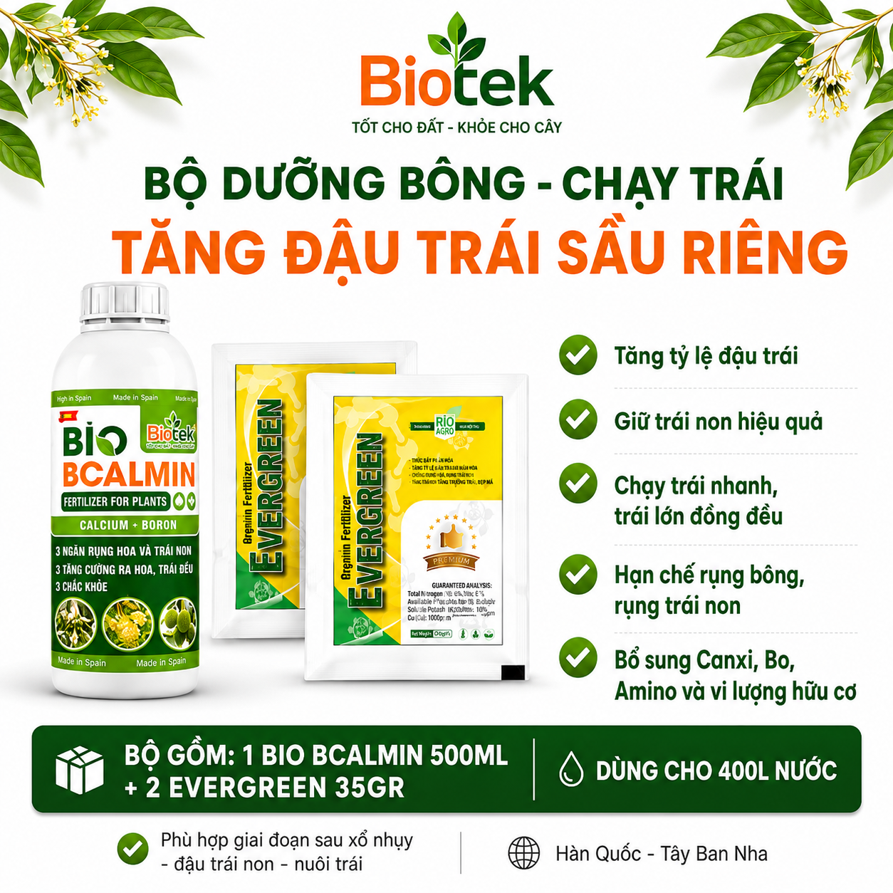 BỘ DƯỠNG BÔNG - CHẠY TRÁI - TĂNG ĐẬU TRÁI dùng cho 400L
