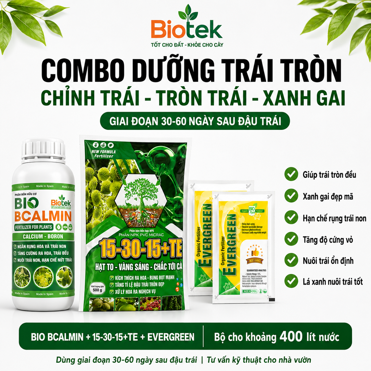 COMBO DƯỠNG TRÁI TRÒN - CHỈNH TRÁI - TRÒN TRÁI BIOTEK