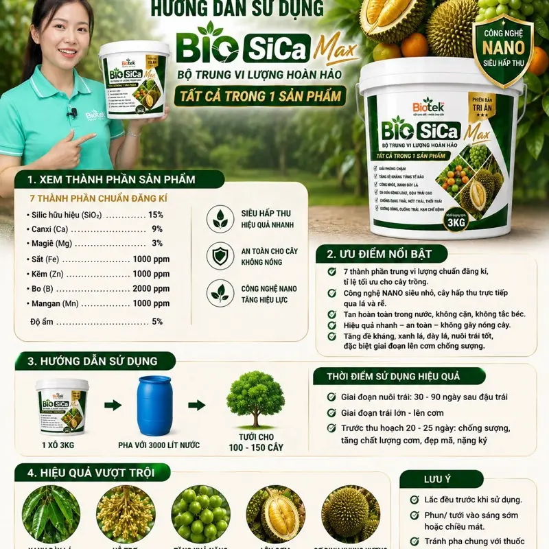 Xô BIO SiCa Max 3kg – Trung Vi Lượng Cao Cấp Cho Cây Trồng - CANXI - SILIC - MAGIE thương hiệu BIOTEK - Ảnh 4